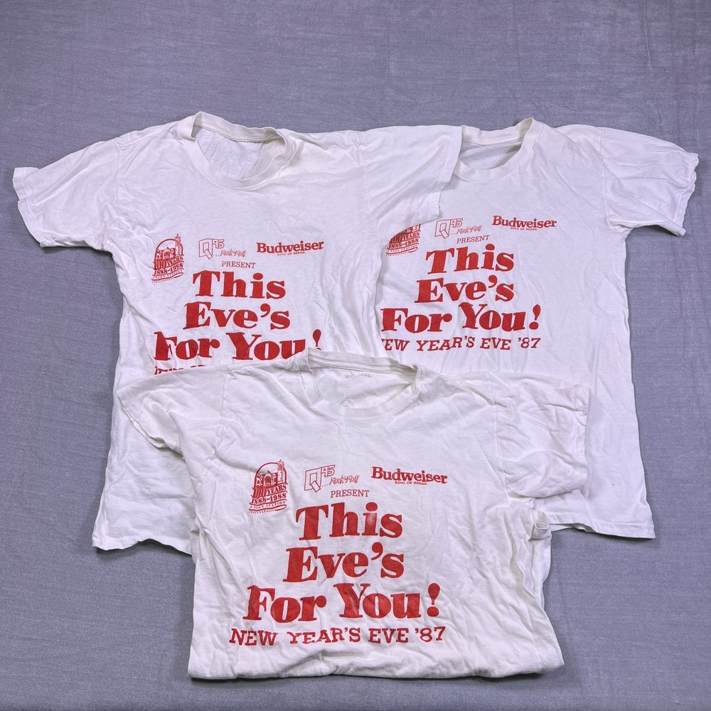 Budweiser New Years Eve 87 Graphic Vintage T-Shirt Lot of 3 Men M White Cotton